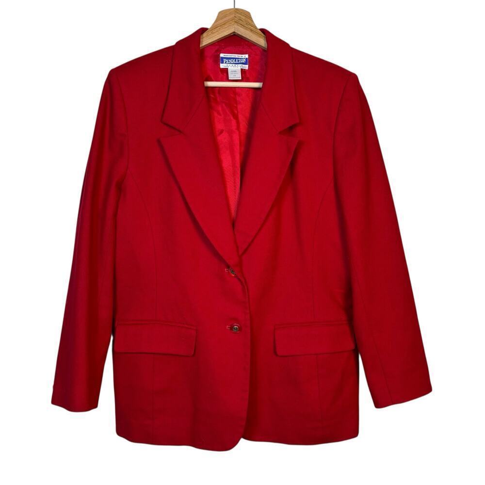 VTG Pendleton Womens Classic 100% Virgin Wool 2 Button Blazer Size 12 Red Career